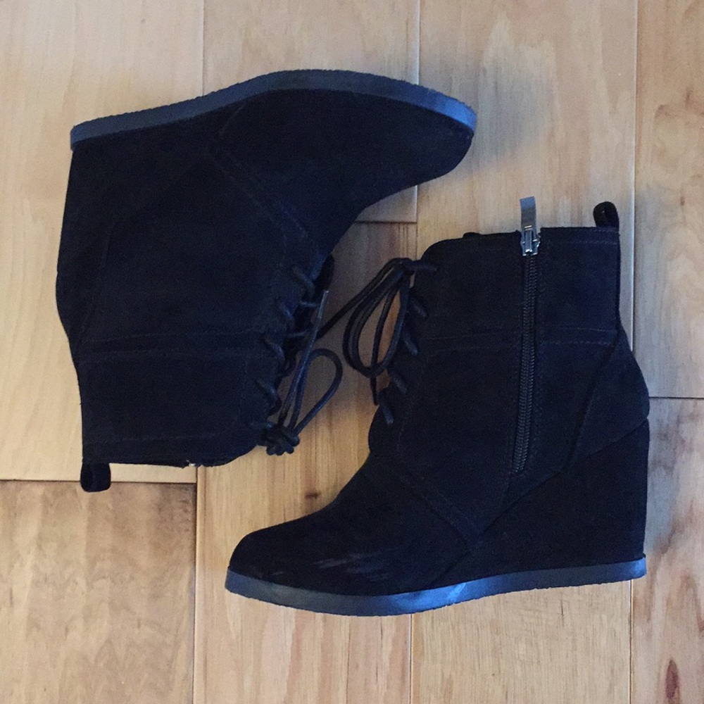 Black wedge booties